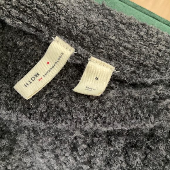 Anthropologie Moth Cardigan Cable Wool Alpaca Textured fisherman Sweater Gray M - Picture 10 of 14